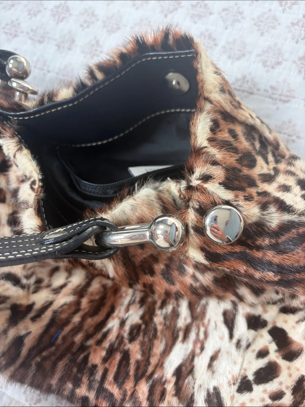 Vintage Calf Hair Leopard Print Shoulder Bag made in Italy